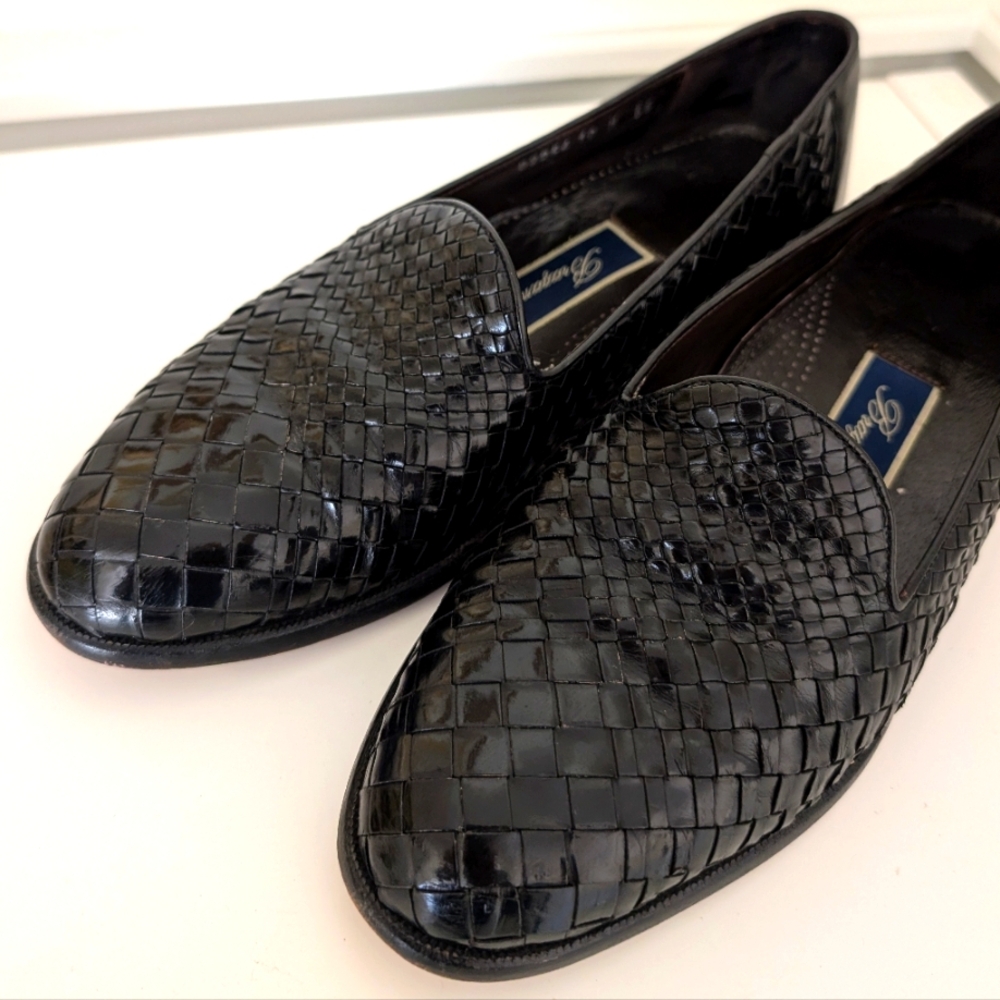 Vintage Bragano Cole Haan Italy Men's 10 Black Woven Leather Dress Shoes Loafers